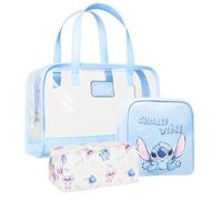 Disney Stitch Kulturbeutel Damen Set, Waschtasche Make Up Tasche Reise Flaschen zum befüllen für Alltag, Reise Geschenke (Blau Stitch 3-Teilig)