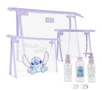 Disney Stitch Kulturbeutel Damen Set, Waschtasche Make Up Tasche Reise Flaschen zum befüllen für Alltag, Reise Geschenke (Lilac Stitch 8-Teilig)