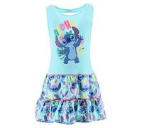 Disney Stitch Mädchen Kleid, Weiche Baumwolle Kleid 'Aloha' Design Kurzärmeliges für Mädchen, Größe 3 Jahre | Blau