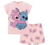 Disney Stitch Mädchen Pyjama Kurzarm, Schlafanzug, kurzer Pyjama, Schlafi, Lilo und Stitch, Baumwolle, bequem, Sommer, Nachtwäsche, Gr. 116-176 (DE/NL/SE/PL, Numerisch, 140, Regular, Rosa-Rosa)