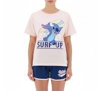 Disney Stitch Mädchen Schlafanzug, 2-Teiliges T-Shirt und Shorts Set 'Surf Up' Design, Größe 10 Jahre | Rosa