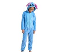 Disney Stitch Mädchen Schlafanzug, Einteiliger Pyjama mit 3D Kapuze Weiches Fleece Design, Geschenk für Mädchen und Teenager, Größen 6 bis 12 Jahre (DE/NL/SE/PL, Alter, 8 Jahre, Regular, Blau)