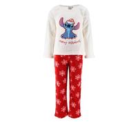 Disney Stitch Mädchen Schlafanzug, T-Shirt und Lange Hose 2-Teiliger Weihnachts Pyjama aus Weichem Fleece für Kinder, Größen 3 bis 8 Jahre (DE/NL/SE/PL, Alter, 8 Jahre, Regular, Weiß)
