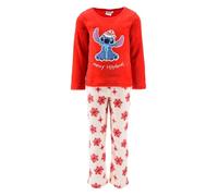 Disney Stitch Mädchen Schlafanzug, T-Shirt und Lange Hose 2-Teiliger Weihnachts Pyjama aus Weichem Fleece für Kinder, Größen 3 bis 8 Jahre (DE/NL/SE/PL, Alter, 4 Jahre, Regular, Rot)