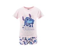 Disney Stitch Mädchen T-Shirt und Shorts, 'Just Chill' Design 2-Teiliges Pyjama Set, Größe 12 Jahre | Rosa