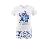 Disney Stitch Mädchen T-Shirt und Shorts, 'Just Chill' Design 2-Teiliges Pyjama Set, Größe 12 Jahre | Weiß