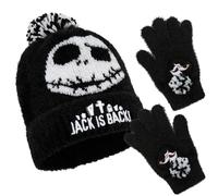 Disney Stitch Mädchen Wintermütze & Handschuhe Set, 2-Teiliges Winter Accessoires Set für Schule Reise, Geschenke Kinder & Teenagers (6-14 Jahre, Schwarz Jack)