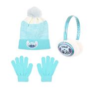 Disney Stitch Mütze, Handschuhe und Ohrenschützer für Mädchen, Winterhut für Kinder mit Glitzerndem Design, Geschenk für Mädchen | Blau