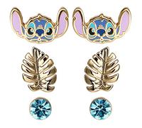 Disney Stitch Ohrringe für Mädchen, 3-teiliges Set, vergoldete 3-Punkt-Ohrstecker für kleine Mädchen, Offiziell Lizenzierter Stitch Schmuck