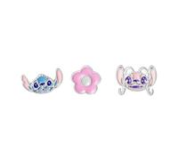 Disney Stitch Ohrringe-Set für Kinder und Mädchen, 3 Paar Ohrstecker (Stitch, Angel, Tropenblüte), versilbert im 925 Silber-Look, fertig zum Verschenken, offizieller Disney Schmuck