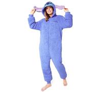 Disney Stitch Onesie Damen & Teenager, Lilo und Stitch Fleece Einteiler Damen mit Kapuze & Ohren Geschenke Erwachsene (Blau Stitch, S)