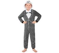 Disney Stitch Onesie Mädchen, Kuschelige Warm Einteiler Schlafanzug Kinder, Baby Yoda Geschenke für Mädchen Weihnachten (Schwarz Jack Skellington, 11-12 Jahre)