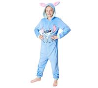 Disney Stitch Onesie Mädchen, Kuschelige Warm Einteiler Schlafanzug Kinder, Baby Yoda Geschenke für Mädchen Weihnachten (Blau Stitch, 9-10 Jahre)