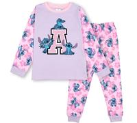 Disney Stitch personalisierter Pyjama mit Initialen für Kinder, 100% Baumwolle, langärmelig, Winter-PJ, weich und bequem, Geschenk für Mädchen, Pyjama-Set im Alter von 5/6 - Rosa