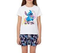 Disney Stitch Pyjama für Mädchen, 2 Teiliges Set mit 'Aloha' Design T-Shirt und Shorts, Größe 16 Jahre | Weiß