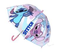 Disney Stitch Regenschirm, Stockschirm, Kuppelschirm, Bubble Schirm für Kinder und Erwachsene, manuell, 71 oder 89 cm Durchmesser, durchsichtig, Fiberglas, Lilo und Stitch (Rosa, 71 cm Durchmesser)