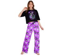 Disney Stitch Schlafanzug Damen, Pyjama Lang mit Crop Top, Schlafanzug für Frauen Teenagers - Geschenke für Sie (Schwarz/Lila Maleficent, L)