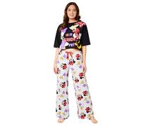 Disney Stitch Schlafanzug Damen, Pyjama Lang mit Crop Top, Schlafanzug für Frauen Teenagers - Geschenke für Sie (Schwarze/Graue Minnie, XL)