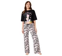 Disney Stitch Schlafanzug Damen, Pyjama Lang mit Crop Top, Schlafanzug für Frauen Teenagers - Geschenke für Sie(Schwarz/Rosa Minnie, XL)