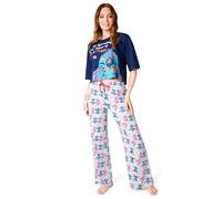 Disney Stitch Schlafanzug Damen, Pyjama Lang mit Crop Top, Schlafanzug für Frauen Teenagers - Geschenke für Sie (Marineblaue Nähte, L)