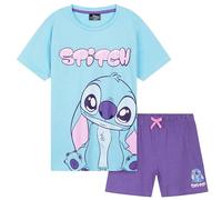 Disney Stitch Schlafanzug Mädchen Kurz, Pyjama T-Shirt & Shorts - Stitch Sachen (Blau/Lila - 1er-Pack, 6-7 Jahre)