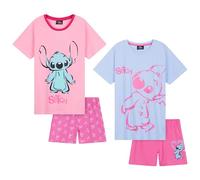 Disney Stitch Schlafanzug Mädchen Kurz, Pyjama T-Shirt & Shorts - Stitch Sachen (Blau/Rosa - 2er-Pack, 7-8 Jahre)