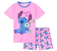 Disney Stitch Schlafanzug Mädchen Kurz, Pyjama T-Shirt & Shorts - Stitch Sachen (Rosa/Blau, 13-14 Jahre)