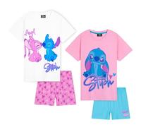Disney Stitch Schlafanzug Mädchen Kurz, Pyjama T-Shirt & Shorts - Stitch Sachen (Rosa/Blau - 2er-Pack, 6-7 Jahre)