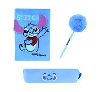 Disney Stitch Schreibwaren Set, Bestehend aus Notizbuch, Pom Pom Stift und Federmäppchen, Geschenk für Mädchen und Jugendliche