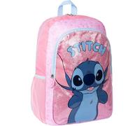 Disney Stitch Schulranzen-Rucksack für Mädchen, mehrere Fächer, Reise-Glitzer-Rucksack für Kinder, verstellbare Schultergurte und Netztasche, rose