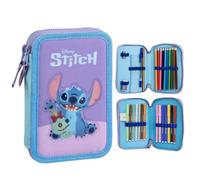 Disney Stitch & Scrump Doppel-Federmäppchen für die Schule | Federmäppchen mit 2 Fächern, gefüllt mit Buntstiften, Turbo Color Filzstiften, Lineal und Anspitzer, lustiges Lilo & Stitch