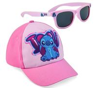 Disney Stitch Sonnenbrille Set mit Baseball Cap Mädchen Verstellbar Sonnenschutz Kappe UV400 Sonnen Brille Geschenke für Kinder (Rosa Stitch)