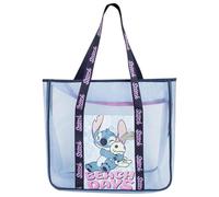 Disney Stitch Strandtasche für Damen, große Strandtasche mit Reißverschluss und Fronttasche, transparent, wasserdicht, große Pooltasche, 62 x 39 x 20 cm, Blau, Sommer Urlaub