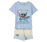 Disney Stitch T-Shirt und Shorts für Kinder, Pyjama aus Weicher Baumwolle, 2 Teiliges Sommerset 'Stitch' für Jungen und Mädchen, Größe 6 Jahre | Blau