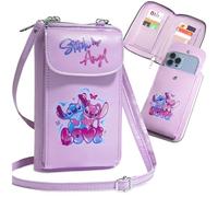 Disney Stitch Umhängetasche Mädchen, Handytasche zum Umhängen mit Kartenfächern & Schultergurt, Kawaii Geschenke für Mädchen (Rosa)