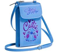 Disney Stitch Umhängetasche Mädchen, Handytasche zum Umhängen mit Kartenfächern & Schultergurt, Kawaii Geschenke für Mädchen (Blau)