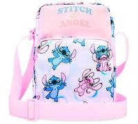 Disney Stitch Umhängetasche Mädchen Teenager, Kleine Tasche Verstellbar mit Reißverschlussfächern, Geschenke für Kinder (Rosa Stitch Angel)