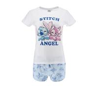 Disney Stitch und Angel Damen Pyjama, Baumwoll T-Shirt und Shorts, 2-Teiliges Pyjama-Set, Geschenk für Frauen, Mädchen und Teenager | Größe L - Blau