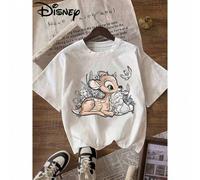 Disney T-Shirt mit "Bambi und Judy" Print, rundhalsiger Pullover, lässig sportliches Kurzarm-Oberteil für Damen