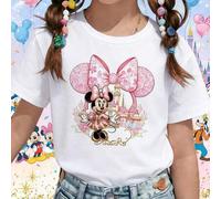 Disney Teen T-Shirt, Minnie Pattern Print, Short-Sleeve Round Neck, Soft Breathable Cotton, Summer 2026 New Style, Ideal Gift for Disney Fans.
