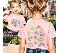 Disney Teen T-Shirt, Princess Group Double-Side Print, Short-Sleeve Round Neck, Soft Breathable Cotton, Summer 2026 New, Ideal Gift for Disney Fans.