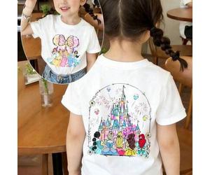 Disney Teen T-Shirt, Princess Pattern Print, Short-Sleeve Round Neck, Soft Breathable Cotton, Summer 2026 New Style, Ideal Gift for Disney Fans.