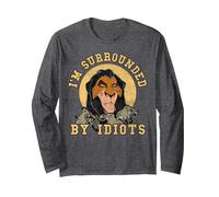 Disney The Lion King Scar Surrounded By Idiots Block Text Langarmshirt, Unisex für Erwachsene, Anthrazit Meliert, S