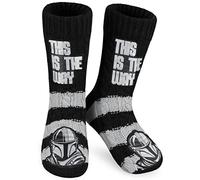 Disney The Mandalorian Kuschelsocken Herren Flauschig Hüttensocken Herren mit Noppen Baby Yoda (Schwarz/Grau)