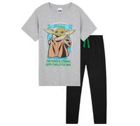 Disney The Mandalorian Schlafanzug Jungen Teenager Pyjama Kinder 7-14 Jahre Winter Nachtwäsche Oberteil Pyjamahose Lang (Schwarz/Grau, 9-10 Jahre)