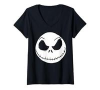 Disney The Nightmare Before Christmas Jack Skellington Face T-Shirt mit V-Ausschnitt