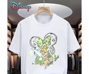 Disney, Tinker Bell: green graffiti Mickey outline pattern printing, festive atmosphere, Disney official authorization, high-quality cotton T-shirts,