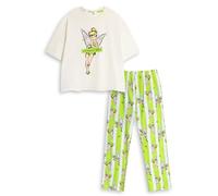 Disney Tinkerbell Damen-Pyjama-Set in Grün mit kurzen Ärmeln und Langen Beinen | Gestreifte Nachtwäsche mit Tinkerbell-Design | Bequeme Nachtwäsche Merch