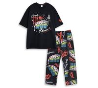 Disney Toy Story Aliens Herren-Pyjama-Set in Schwarz mit kurzen Ärmeln und Langen Beinen | Nachtwäsche mit Retro-Cosmic-Cheese-Print | Bequeme Schlaf-Loungewear Merch