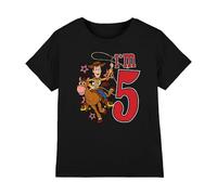 Toy Story Birthday Woody I'm 5 Unisex Kids T Shirt, Black, 3-4 Years